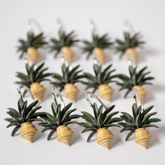 12 Springmaid Shower Curtain Hooks | Potted Palm Tropical Plants Silver/Chrome - Picture 1 of 4